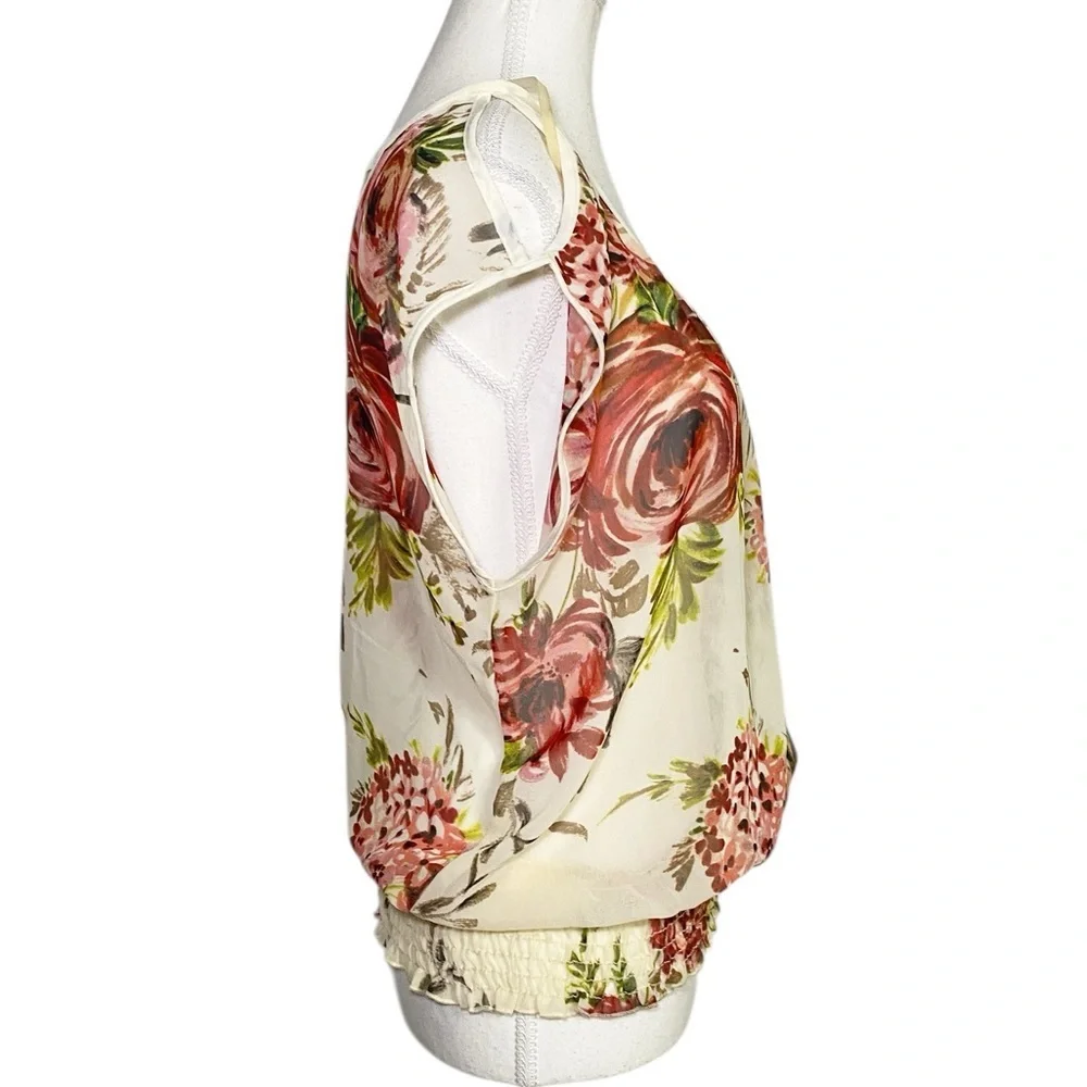 Wet Seal Pink and Cream Floral Semi Sheer Blouse - Picture 3 of 14